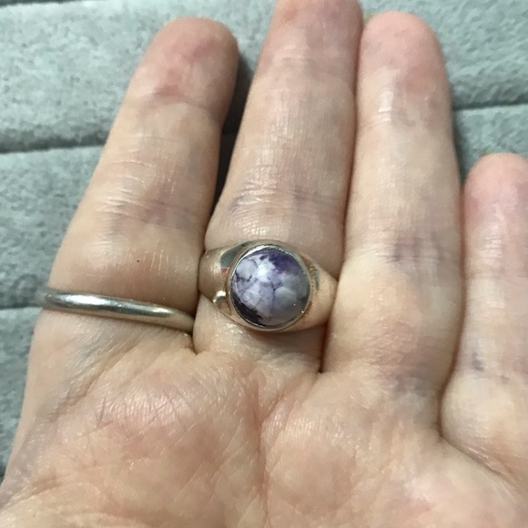 New Sterling Silver Purple Genuine Utah Tiffany Stone Ring Size 8.75 Signet Band - Picture 7 of 13